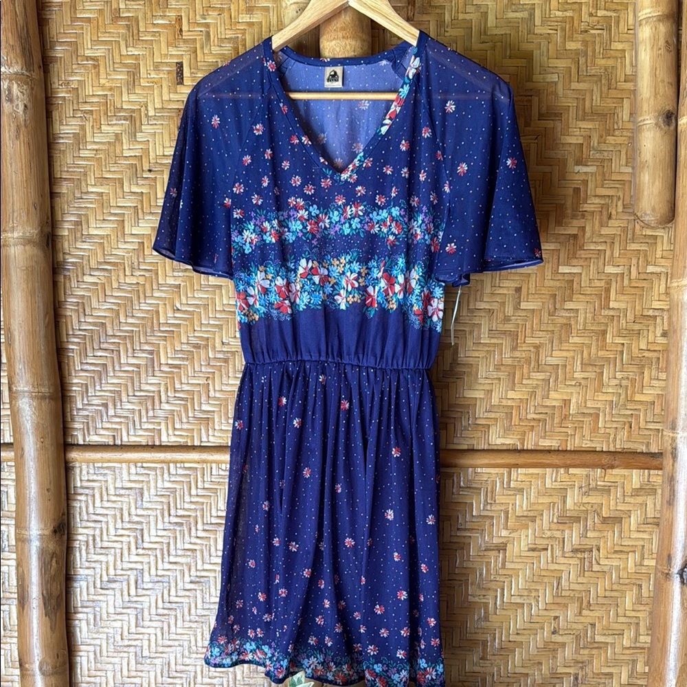 Vintage Floral Sheer Navy Mini Dress XS